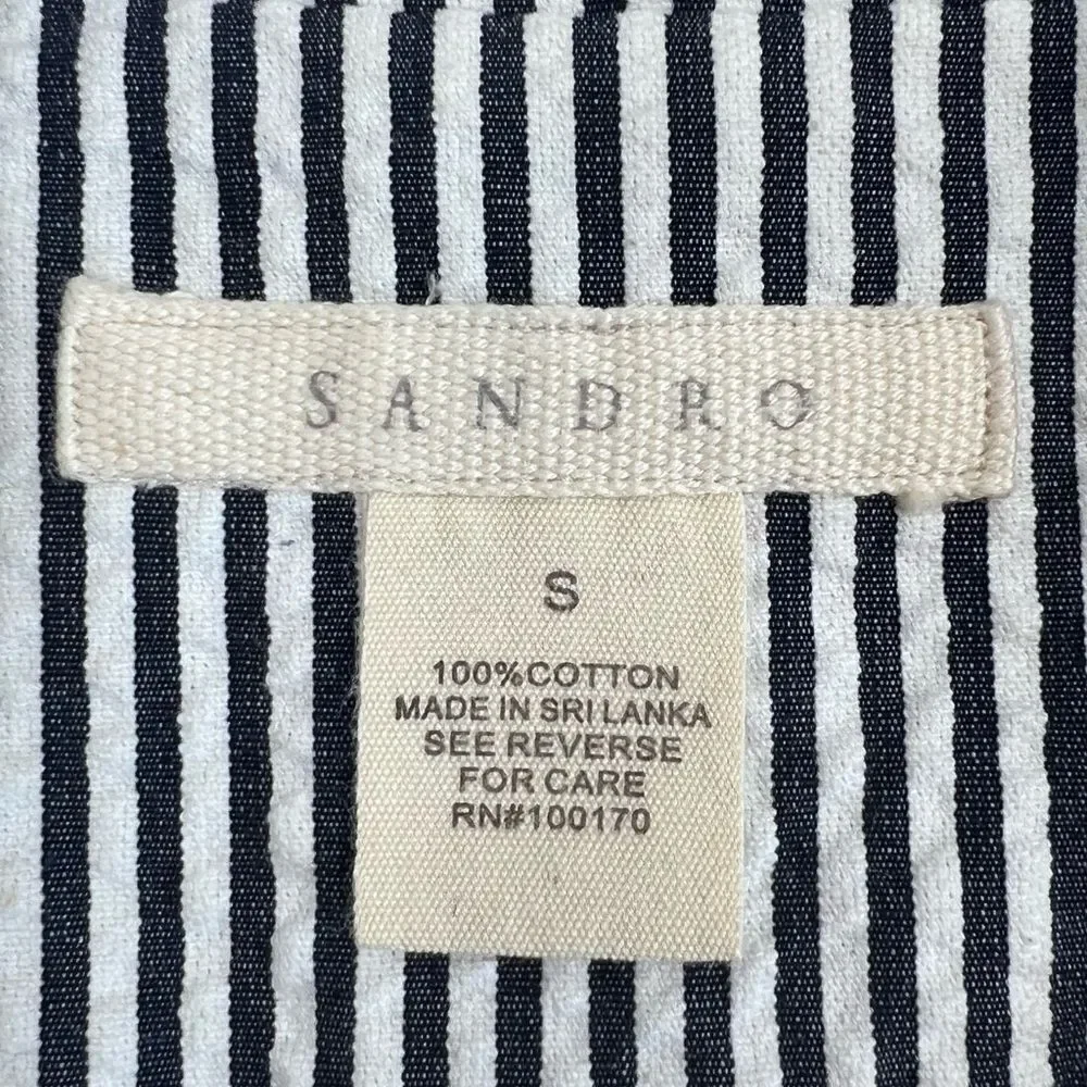 Sandro Seersucker Navy White Cotton Blazer - Picture 4 of 8